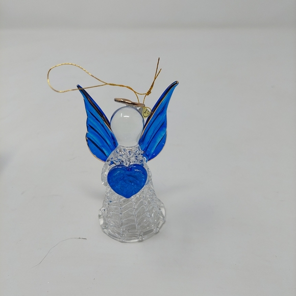 Rocking Horse Collectibles Hand Spun Glass Angel Ornament Blue Gold Christmas - Picture 10 of 12